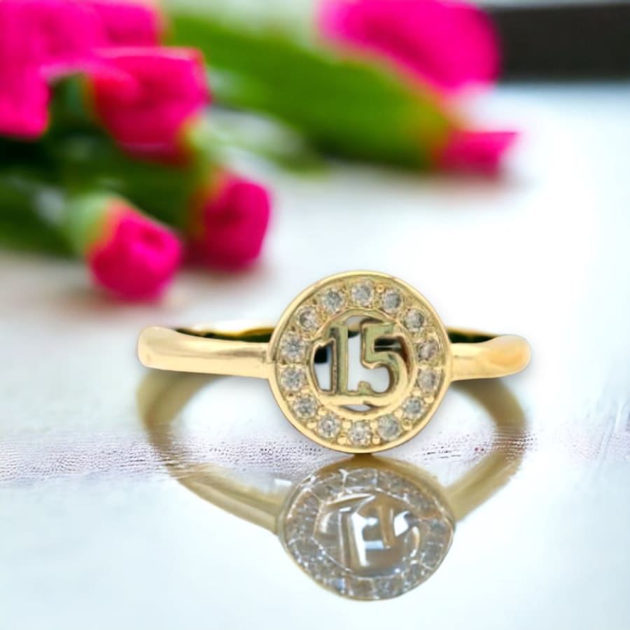 15 quinceanera open size ring in 18k of gold plated