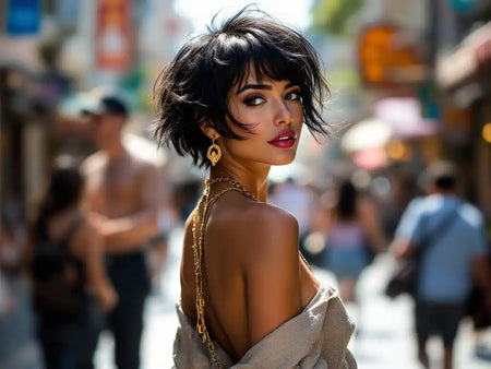 Attractive woman with short dark hair.