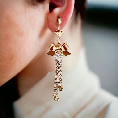 Bow cz dropped earrings in 18k of gold plated earrings