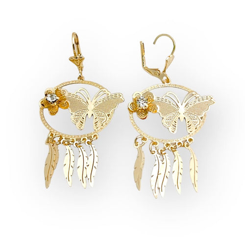 Butterflies feathers dangle earrings gold - filled