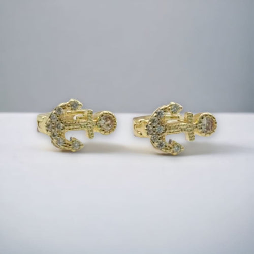 Clear dainty anchor crystals huggies earrings gold-filled earrings