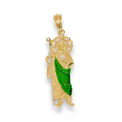 Cz crown san judas green rope pendant 50mm 18kts of gold plated charms