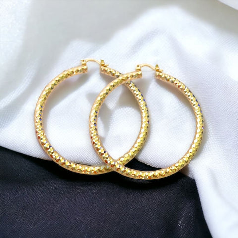 Good luck gold diamond cut gold filled hoops earrings