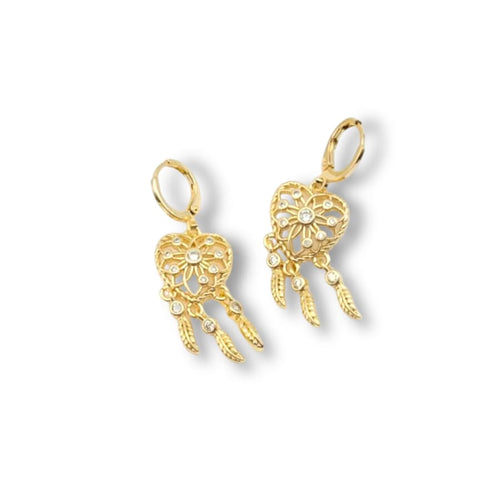 Dream catcher heart earrings gold - filled