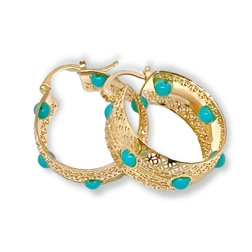 Elle turquoise filigree boho hoop earrings in 18k of gold plated earrings