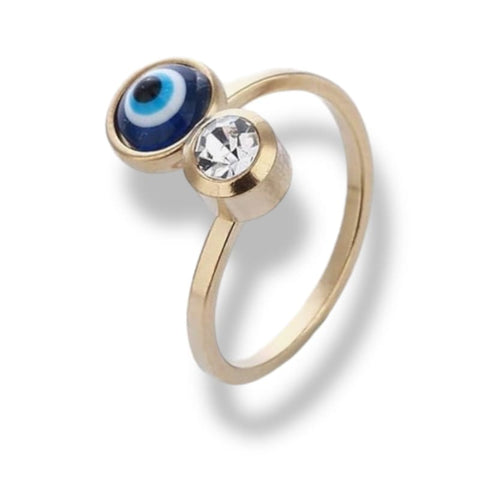 Evil eye pearly heart open size ring in 18k of gold plated