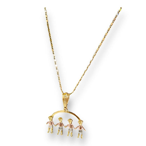 Three boys one girl charm pendant necklace in of 14k of gold plated