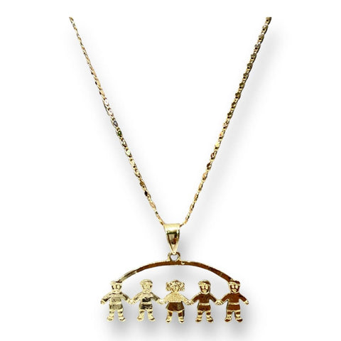 Four girls and a boy charm pendant necklace in of 14k of gold plated