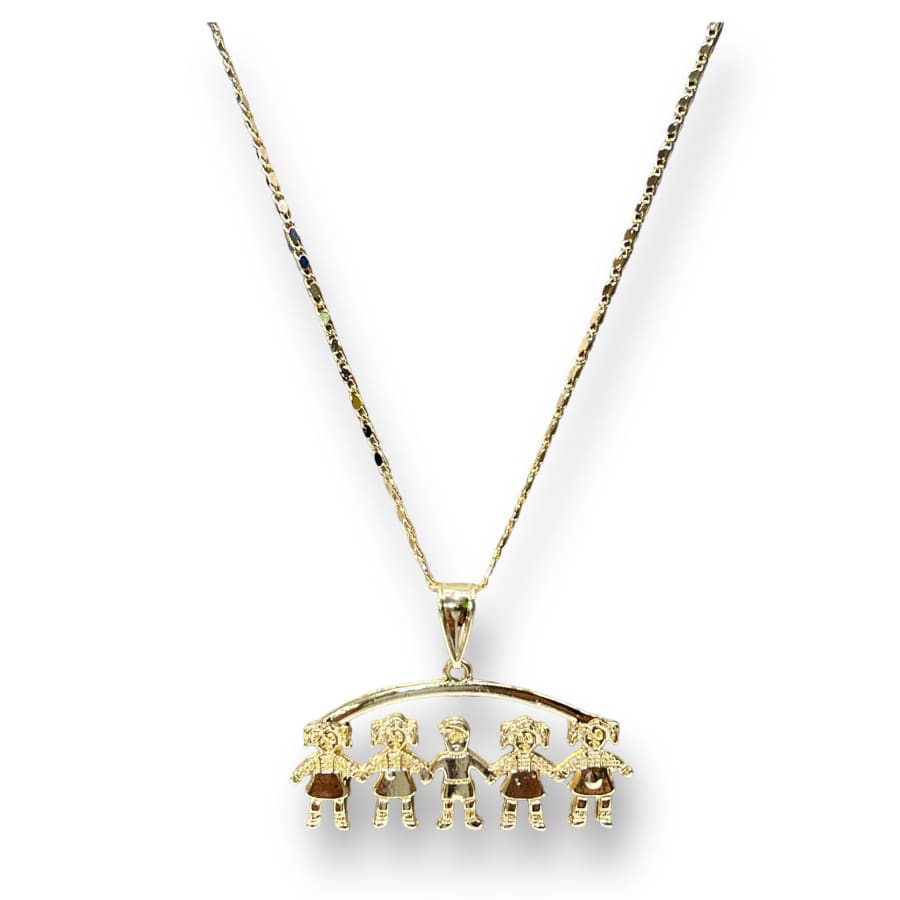 Four girls and a boy charm pendant necklace in of 14k of gold plated