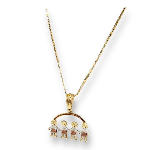 Four boys and girl charm pendant necklace in of 14k of gold plated
