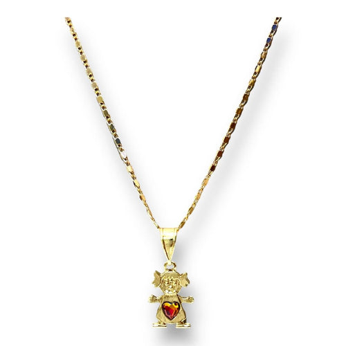Girl color stone charm pendant necklace in of 14k gold plated gold plated necklaces