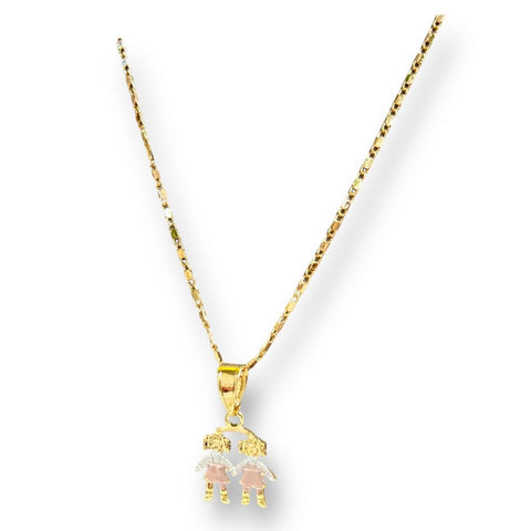 Girl color stone charm pendant necklace in of 14k of gold plated