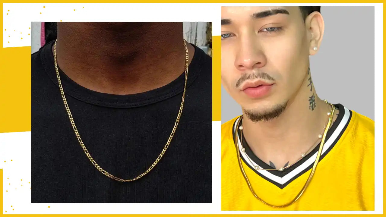 Gold chain necklaces.