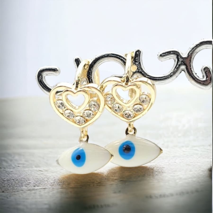 Heart hooks blue eye dropped earrings in 18k of gold plated