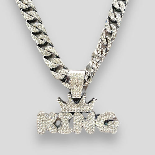 Ice rhinestones cuban link king pendant chain necklace