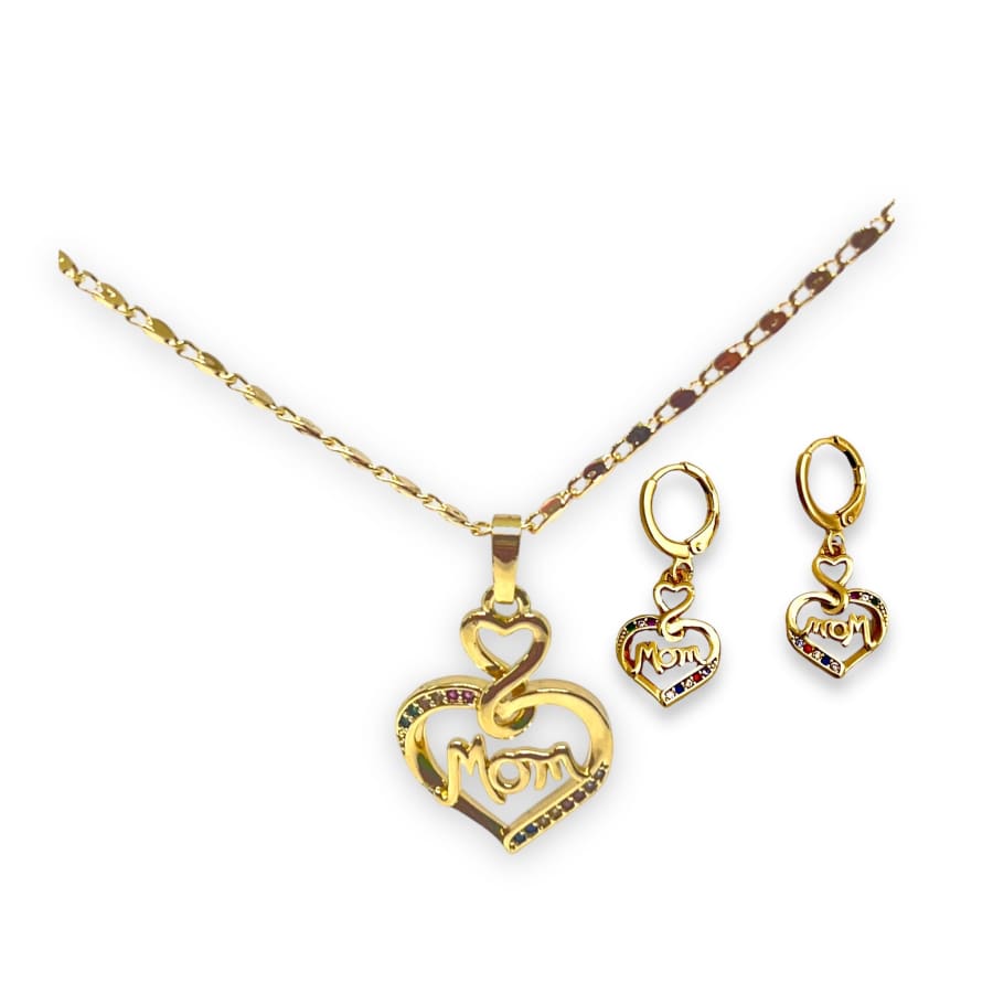 Mom’s heart multicolor set earrings necklace in 18k gold filled