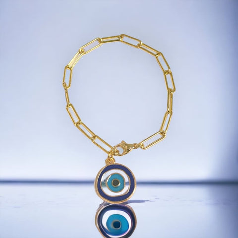 Stainless steel cable bracelet blue evil eye charm set