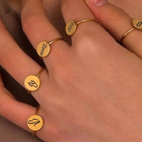 Personalized round flat top stainless steel open size ring custom engraved / gold rings