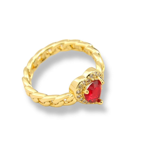 Red heart stone rope band in 18k of gold plated rings