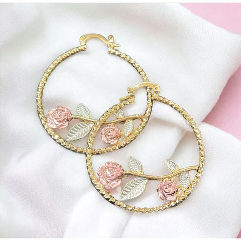 Lili flower pink crystals drop earrings in 18k of gold plated