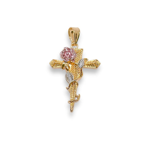 Rose wrapped in a cross pendant 18k of gold layering charms & pendants