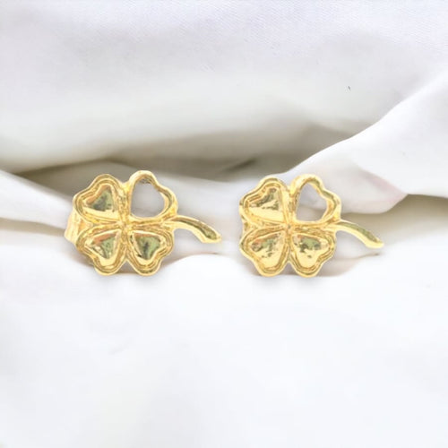 Sage clover heart studs earrings gold - filled