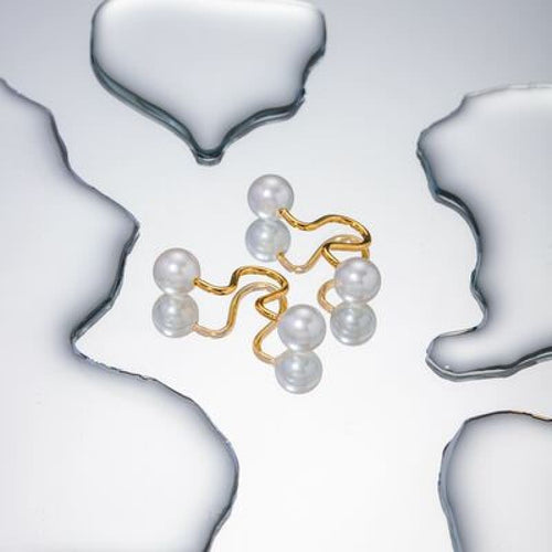 Stainless steel faux pearl cuff earrings gold / one size earrings