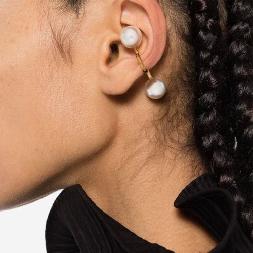Stainless steel faux pearl cuff earrings gold / one size earrings