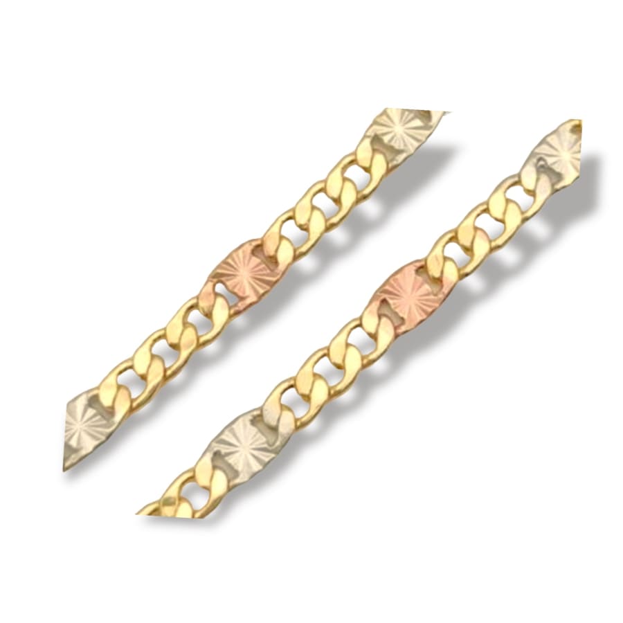 Three color diamond cut cuban link 18k of gold plated chain - necklace