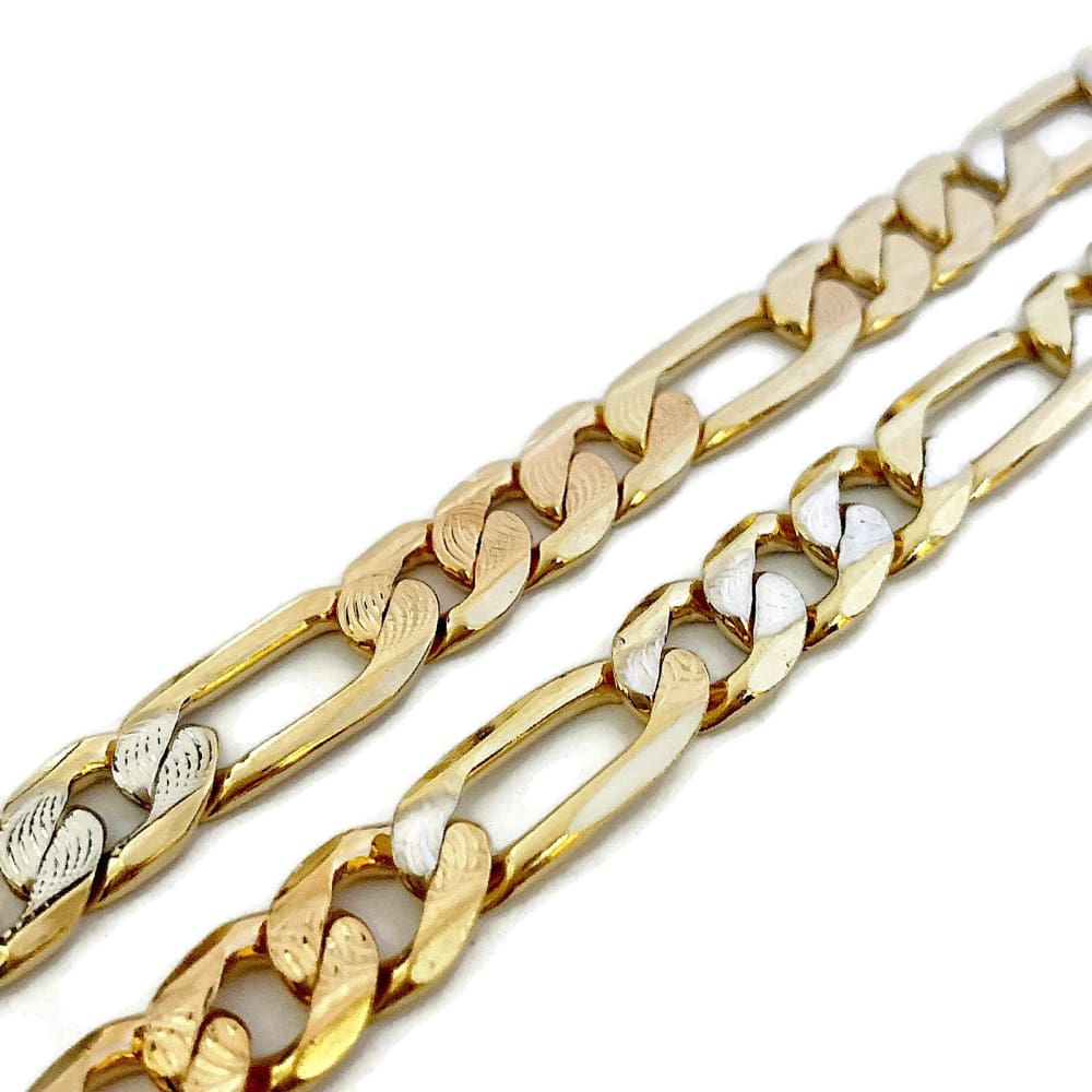10mm 3 tones rose, silver and rose figaro brush curb lobster 18kts gold plated chain