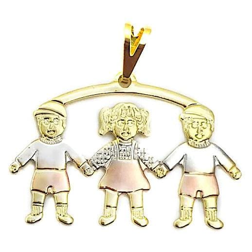 2 boys 1 girl kids pendant three tones in 18kts of gold plated