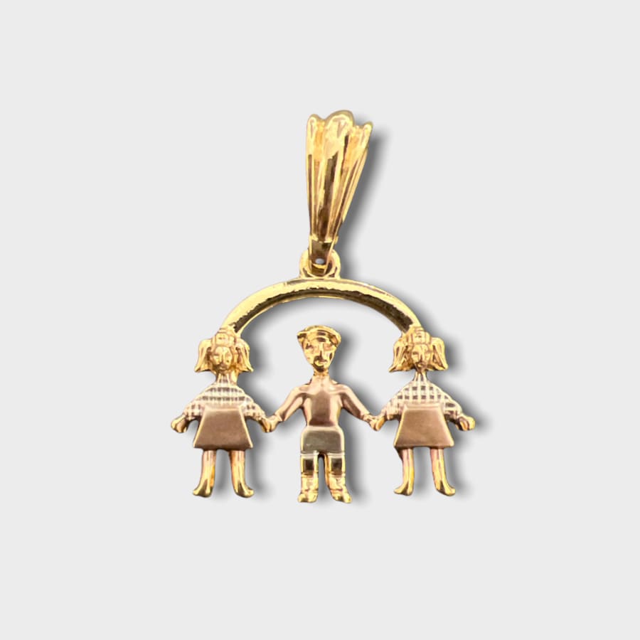 2 girls 1 boy kids pendant three tones in 18kts of gold plated