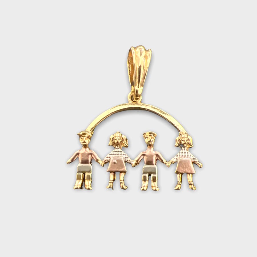 2 girls 2 boys kids pendant three tones in 18kts of gold plated