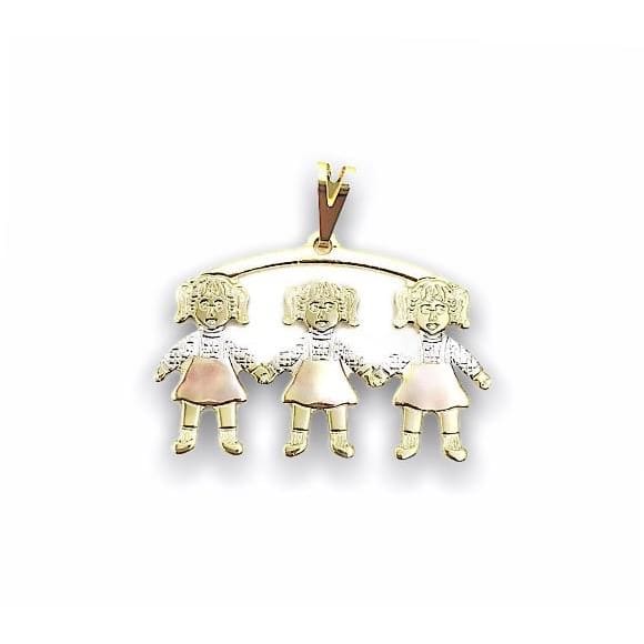 3 girls kids pendant three tones in 18kts of gold plated