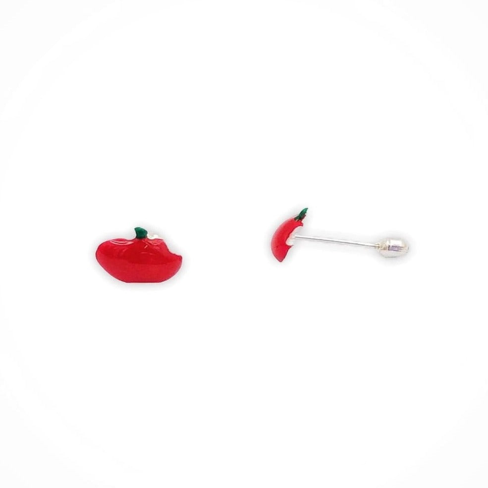 925 sterling silver bitten red apple screwback studs earrings