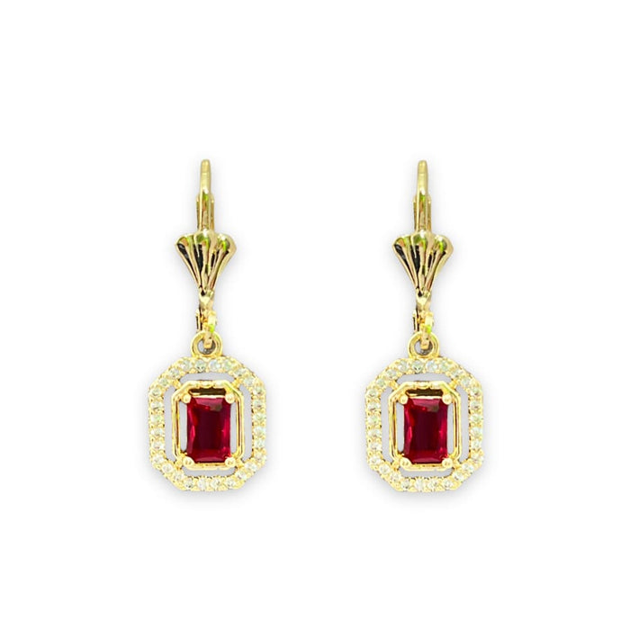 Allie red rectangular stone lever-back 18k of gold plated earrings earrings
