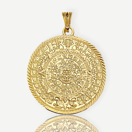 Aztec sun calendar pendant in 18k of gold plating 38mm charms & pendants