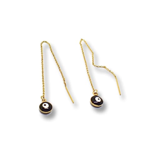 Black evil eye threaders gold plated earrings