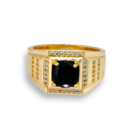 Black square adjustable open size ring 18k of gold plated
