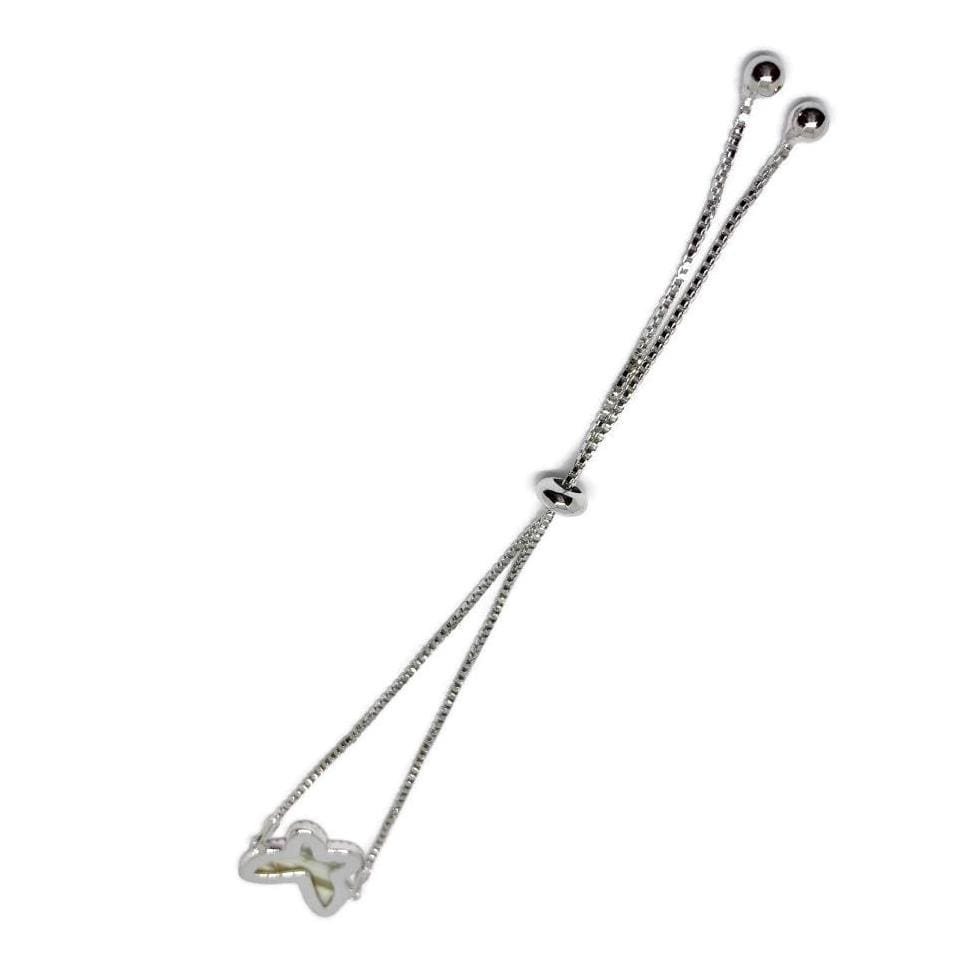 Butterfly fx mother pearls bolo bracelet silver plated