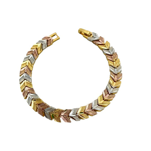 Butterflies mariner link chain tri - color 18k of gold plated bracelet