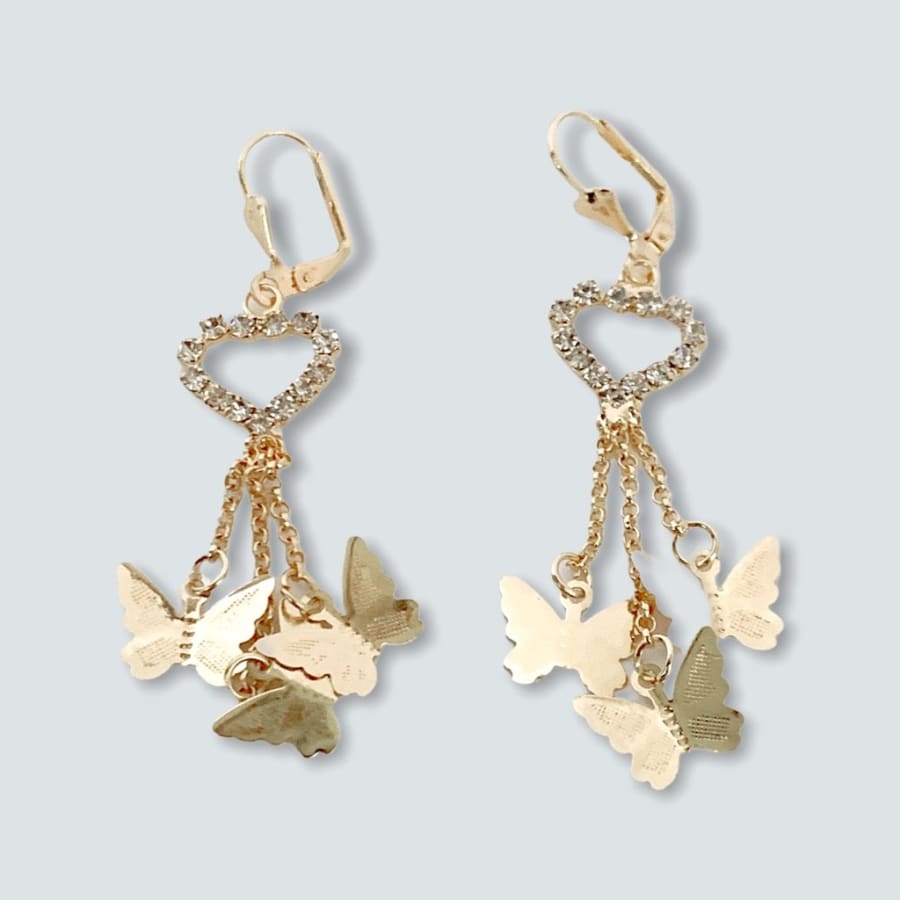 Clear cz hearts cz fringe butterflies earrings in 18k of gold plated