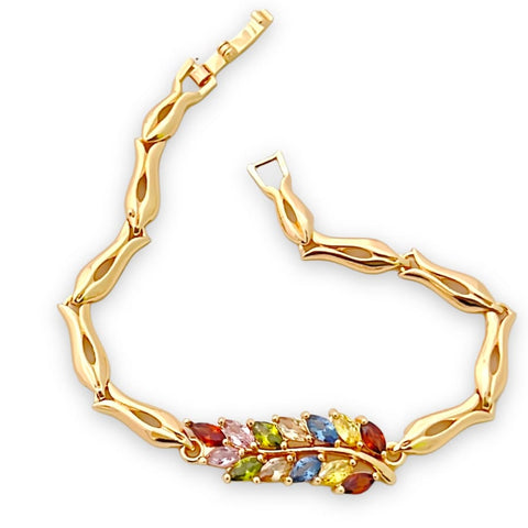Multicolor flower stones bracelet in 18kts gold plated