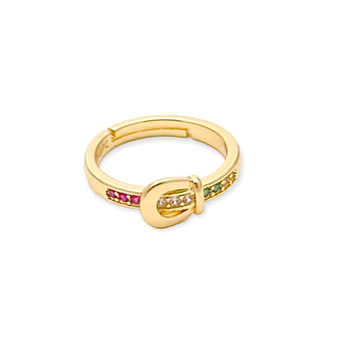 Cz butterfly charm tri-color semanario ring in 18k gold plated