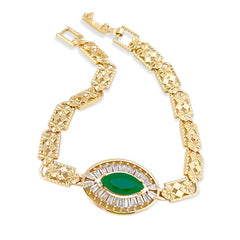 Cz emerald green oval shape stone bracelet 18kts of gold plated bracelet