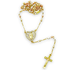 Cz heart shape three colors guadalupe gold plated rosary necklace rosaries