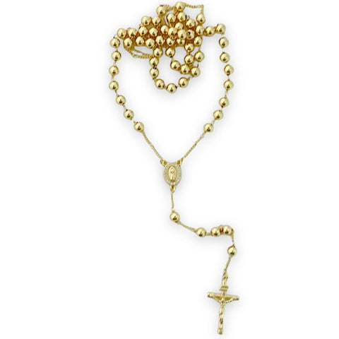 Tri-color oval beads guadalupe gold plated rosary necklace