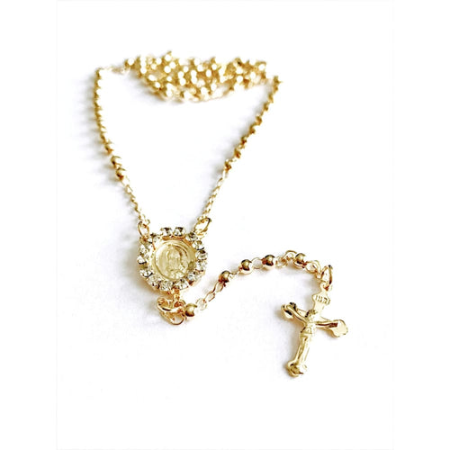 Cz virgen mary 18k gold plated rosary 18’ rosaries
