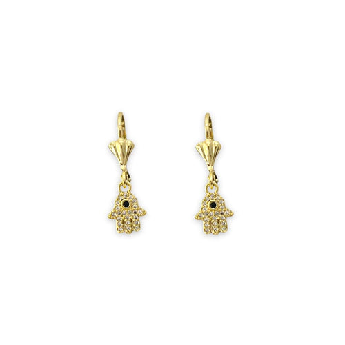 Dainty hamsa hands black stone center lever-back 18k of gold plated earrings earrings