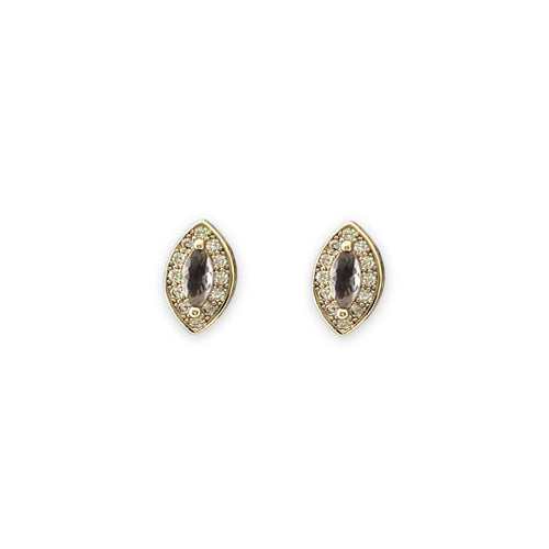 Dainty oval shape lila studs cz in 18k of gold layered earrings